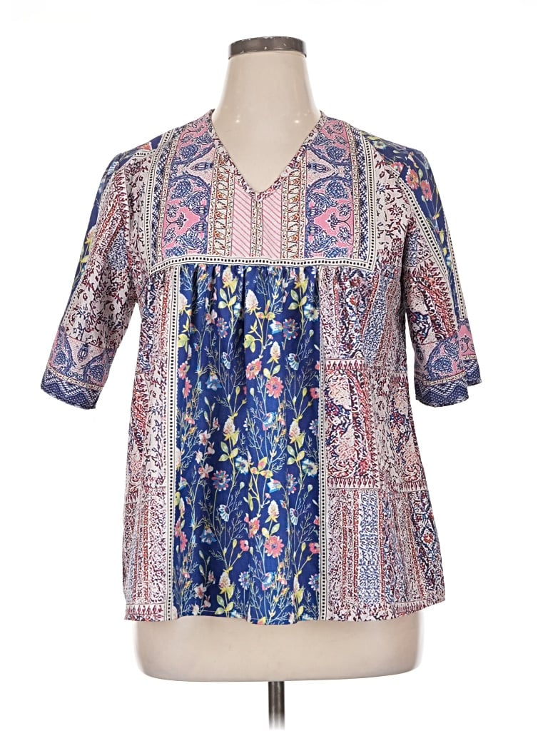 Pre-owned Unbranded Short Sleeve Blouse In Blue