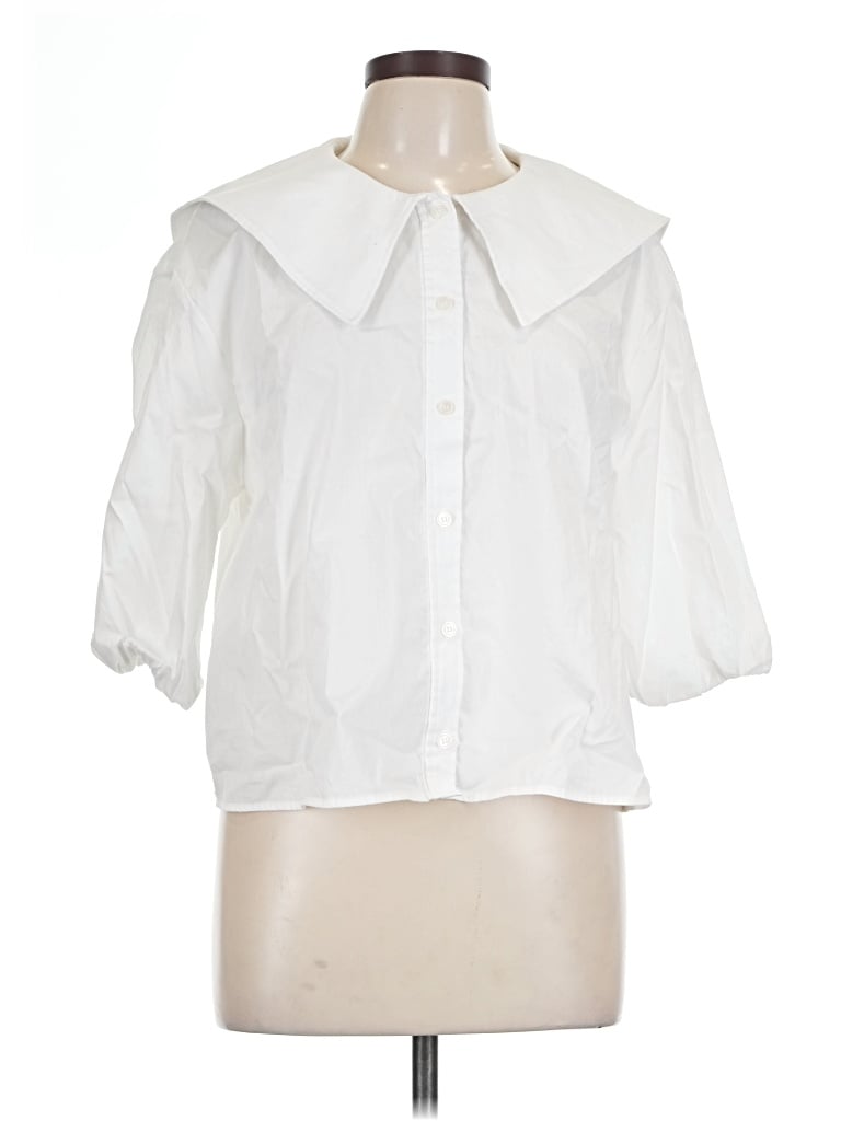 Pre-owned Zara 3/4 Sleeve Button Down Shirt In White