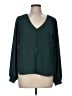 Lush 100% Polyester Solid Green Teal Long Sleeve Blouse Size M - photo 1