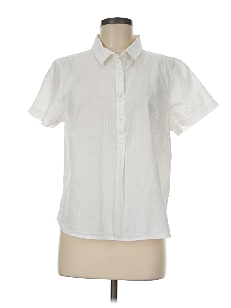 Pre-owned L.l.bean Short Sleeve Blouse In White