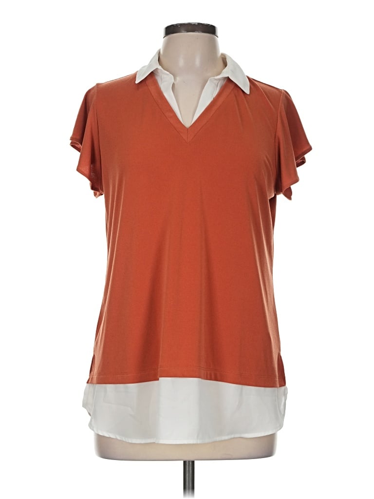 Pre-owned Adrianna Papell Short Sleeve Blouse In Orange