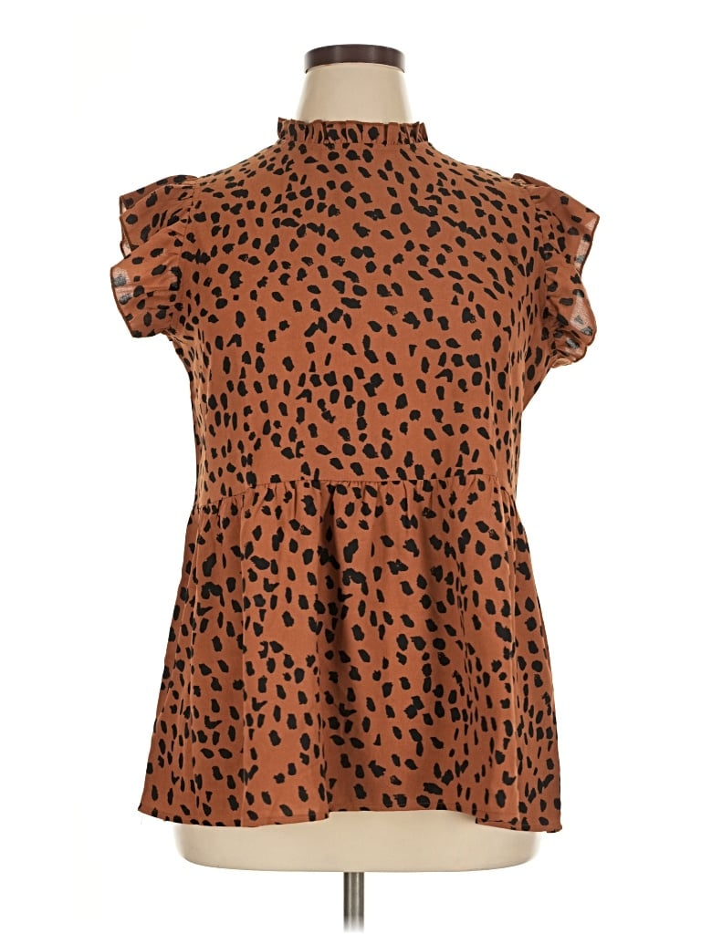 Pre-owned Unbranded Short Sleeve Blouse In Brown