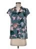 Nine West 100% Polyester Floral Teal Short Sleeve Blouse Size S - photo 1