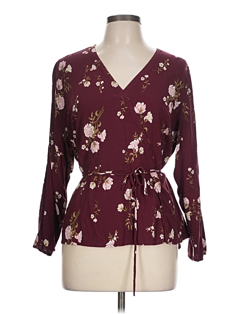 Pre-owned Old Navy 3/4 Sleeve Blouse In Burgundy
