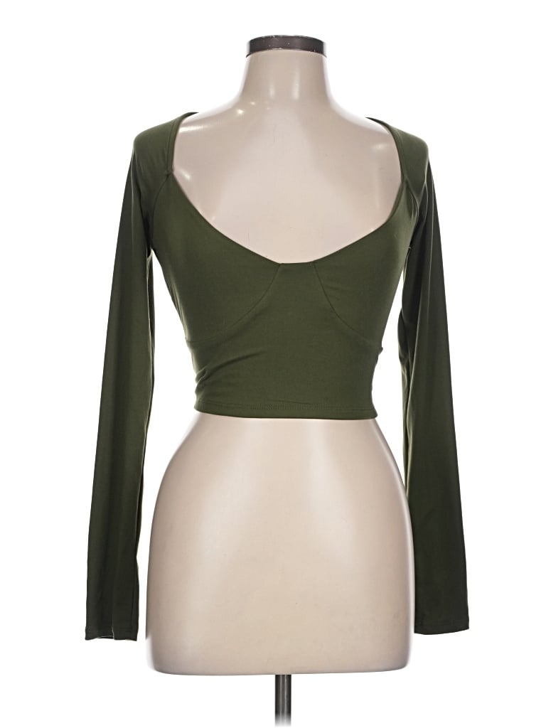 Pre-owned Win Win Long Sleeve Top Green Sweetheart Neckline Tops