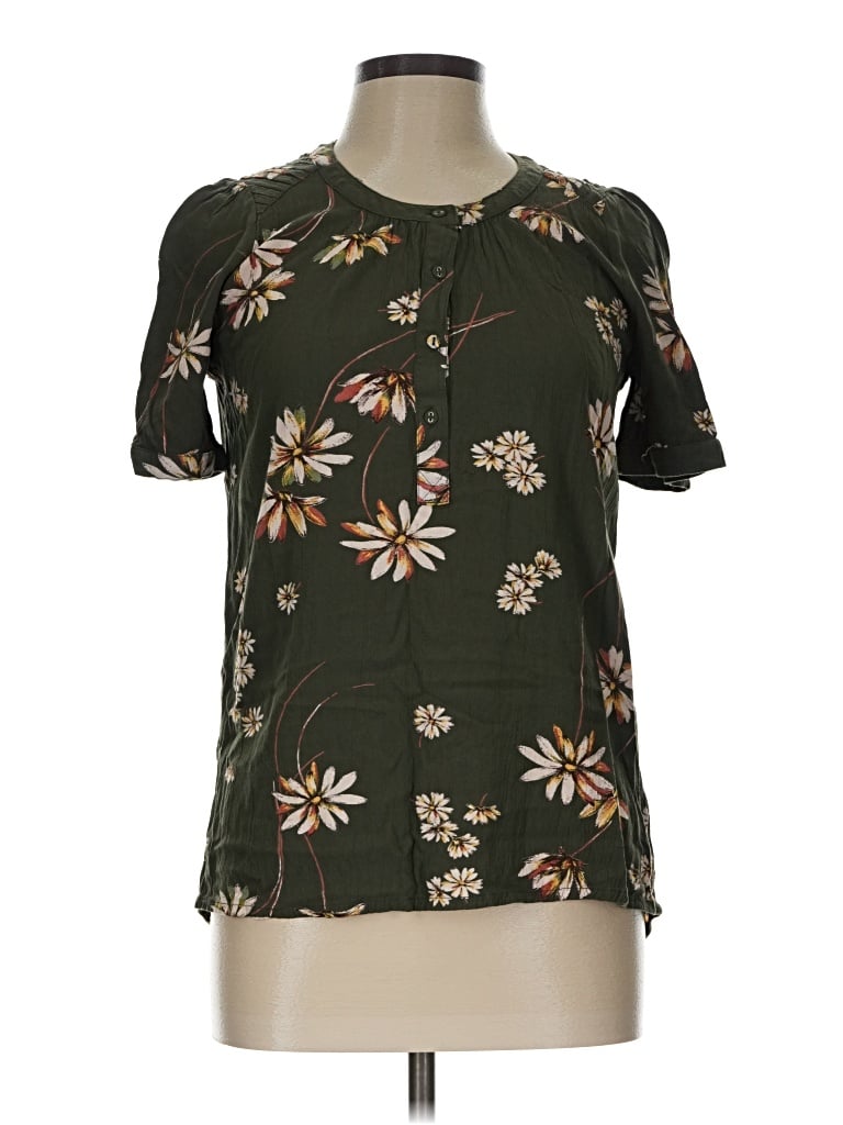 Pre-owned Fat Face Short Sleeve Blouse In Green