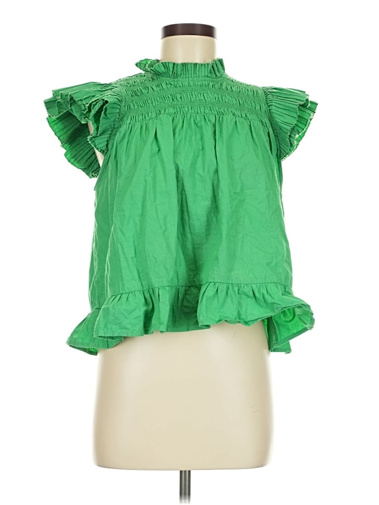 Pre-owned Love The Label Short Sleeve Blouse In Green