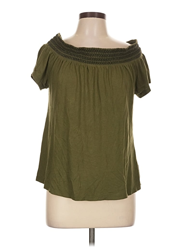 Pre-owned Old Navy Short Sleeve Top Green Off The Shoulder Neckline Tops