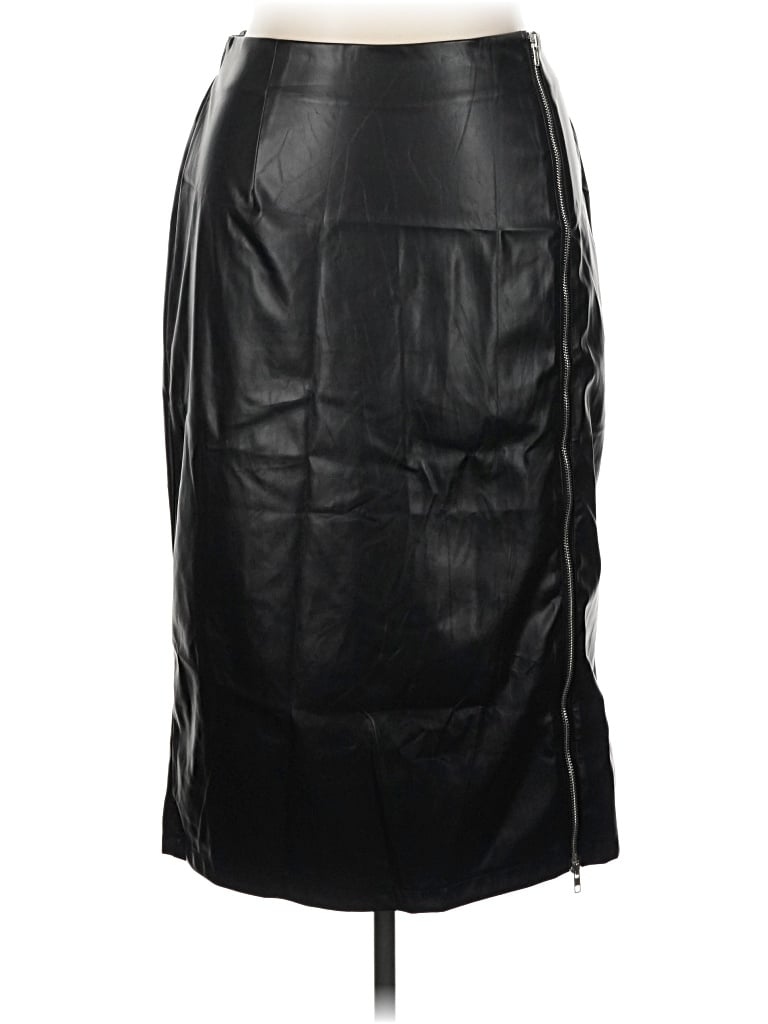 Pre-owned Shein Curve Faux Leather Skirt In Black
