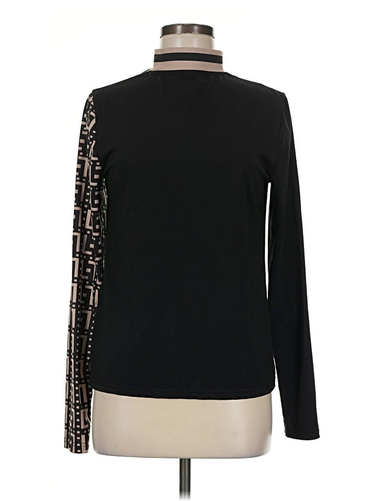 Pre-owned Made With Love Long Sleeve Top Black Mock Neckline Tops