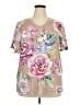 Pixie Lady Floral Tan Short Sleeve Blouse Size 2X - photo 1