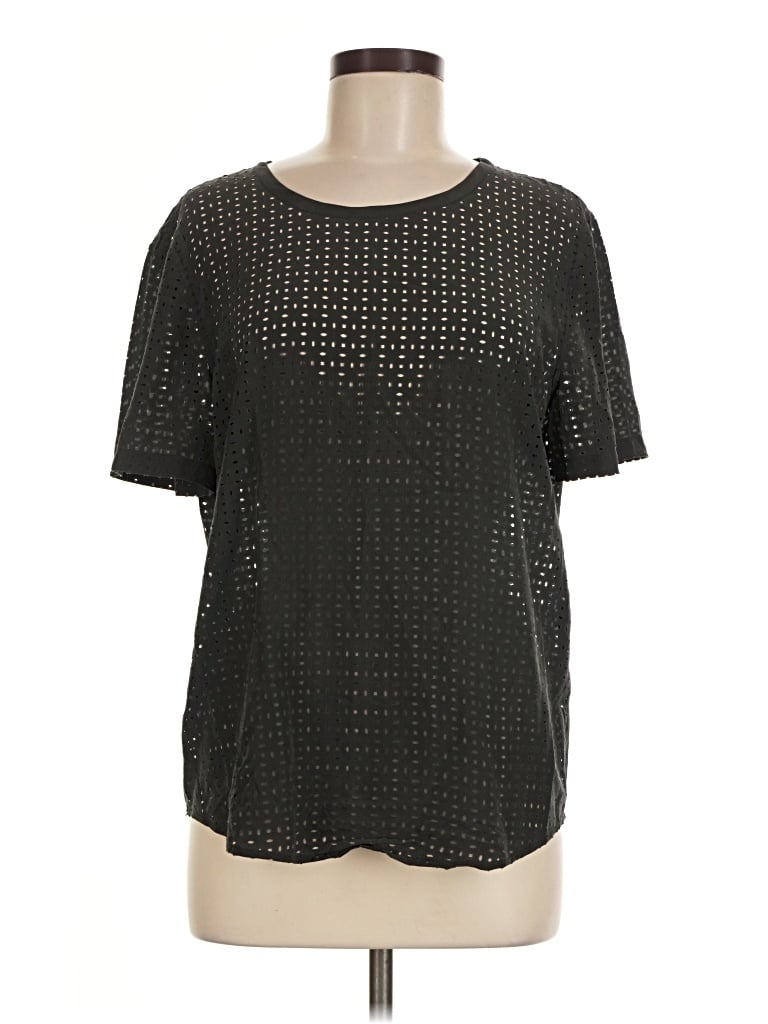 Pre-owned Equipment Short Sleeve Top Black Keyhole Neckline Tops