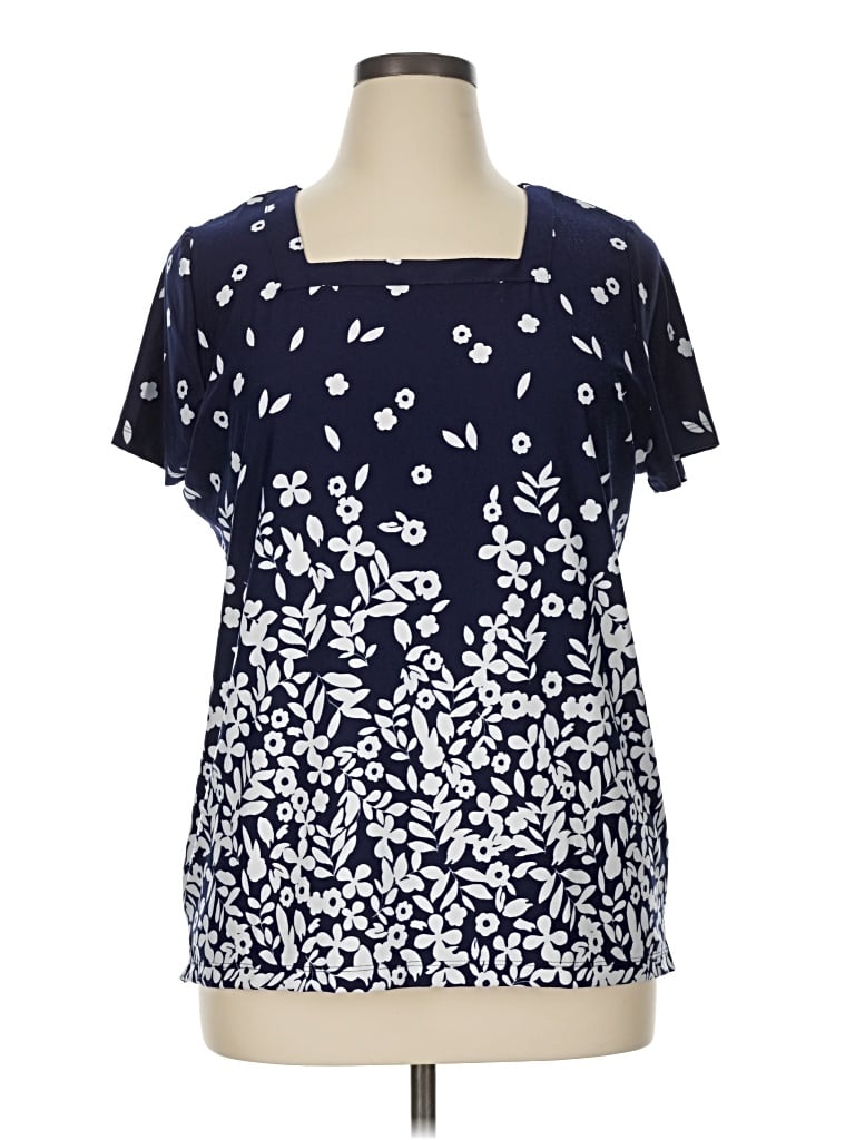 Pre-owned Dana Buchman Short Sleeve Blouse In Blue