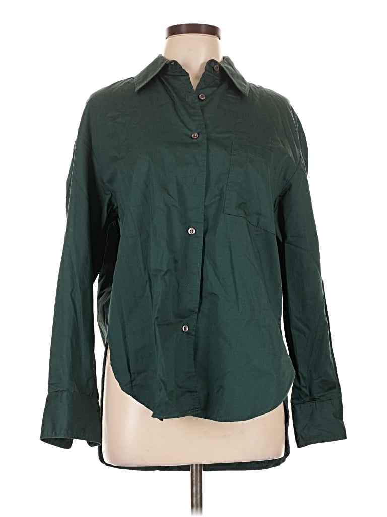 Pre-owned Zara Long Sleeve Button Down Shirt In Green