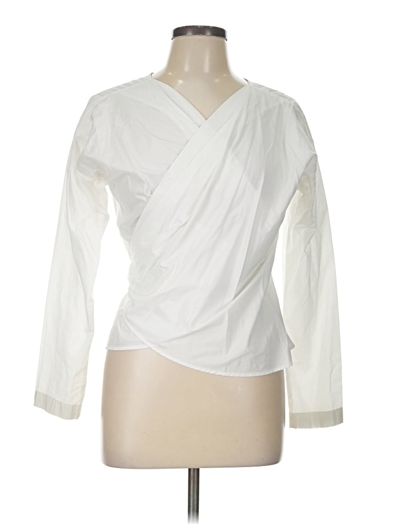 Pre-owned Uniqlo Long Sleeve Blouse In Ivory