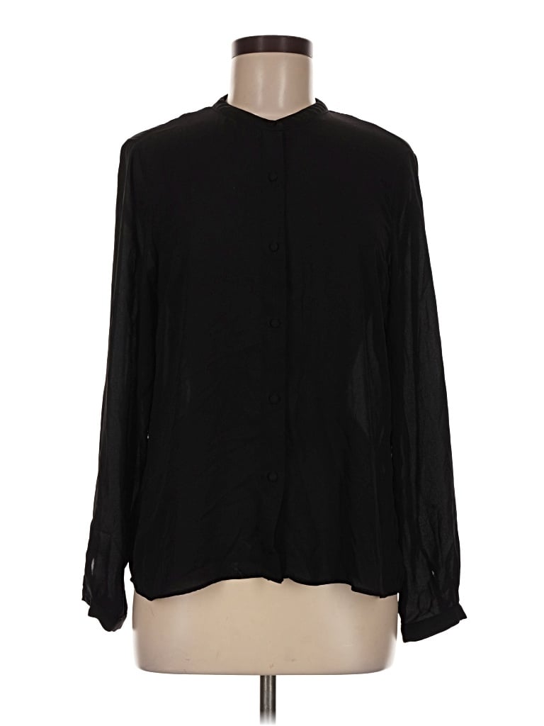 Pre-owned Zara Basic Long Sleeve Blouse In Black