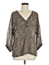 Garnet Hill 100% Silk Tan 3/4 Sleeve Silk Top Size 6 - photo 1