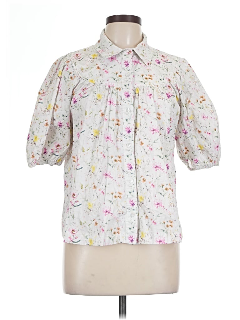 Pre-owned Crown & Ivy 3/4 Sleeve Button Down Shirt In White