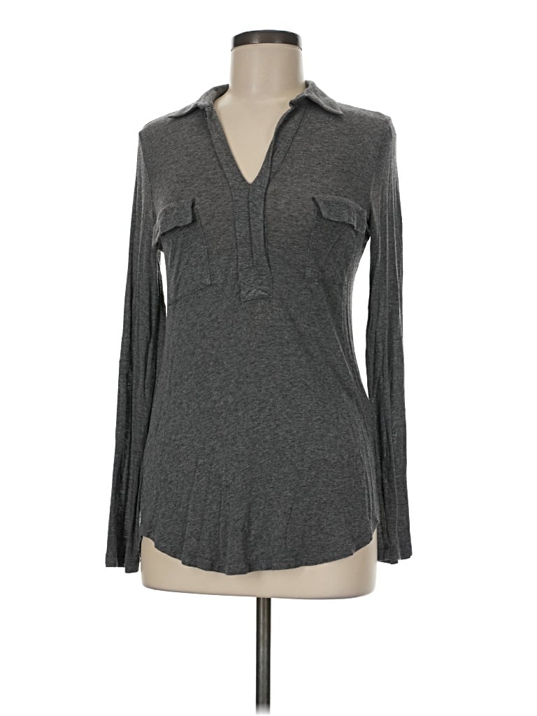 Pre-owned Splendid Long Sleeve Top Gray Collared Neckline Tops