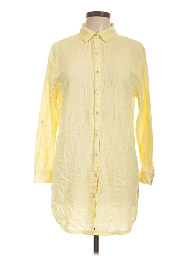 Pre-owned Tahari 3/4 Sleeve Button Down Shirt In Yellow