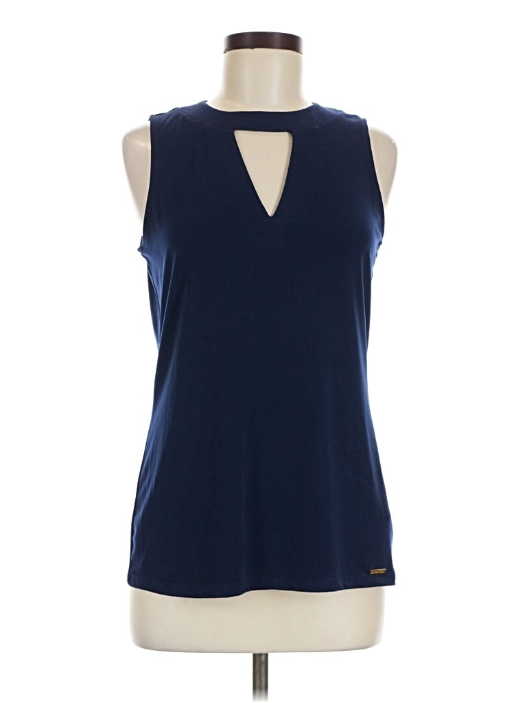 Pre-owned Michael Michael Kors Sleeveless Top Blue Keyhole Neckline Tops