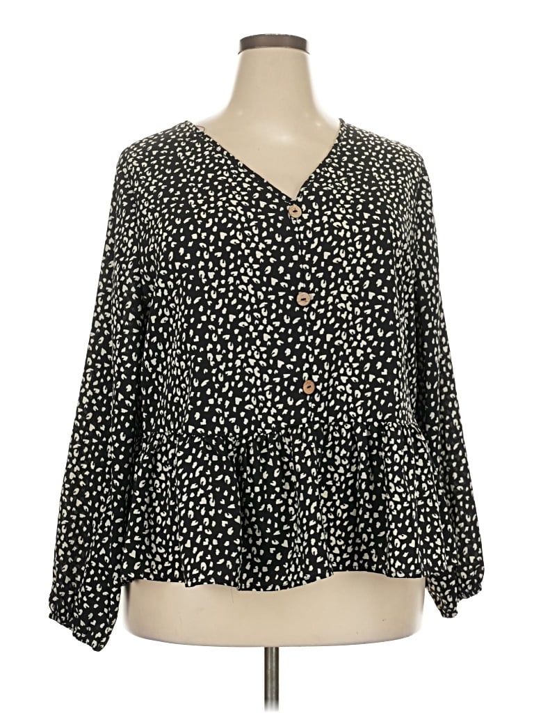 Pre-owned Shein Curve Long Sleeve Blouse In Black