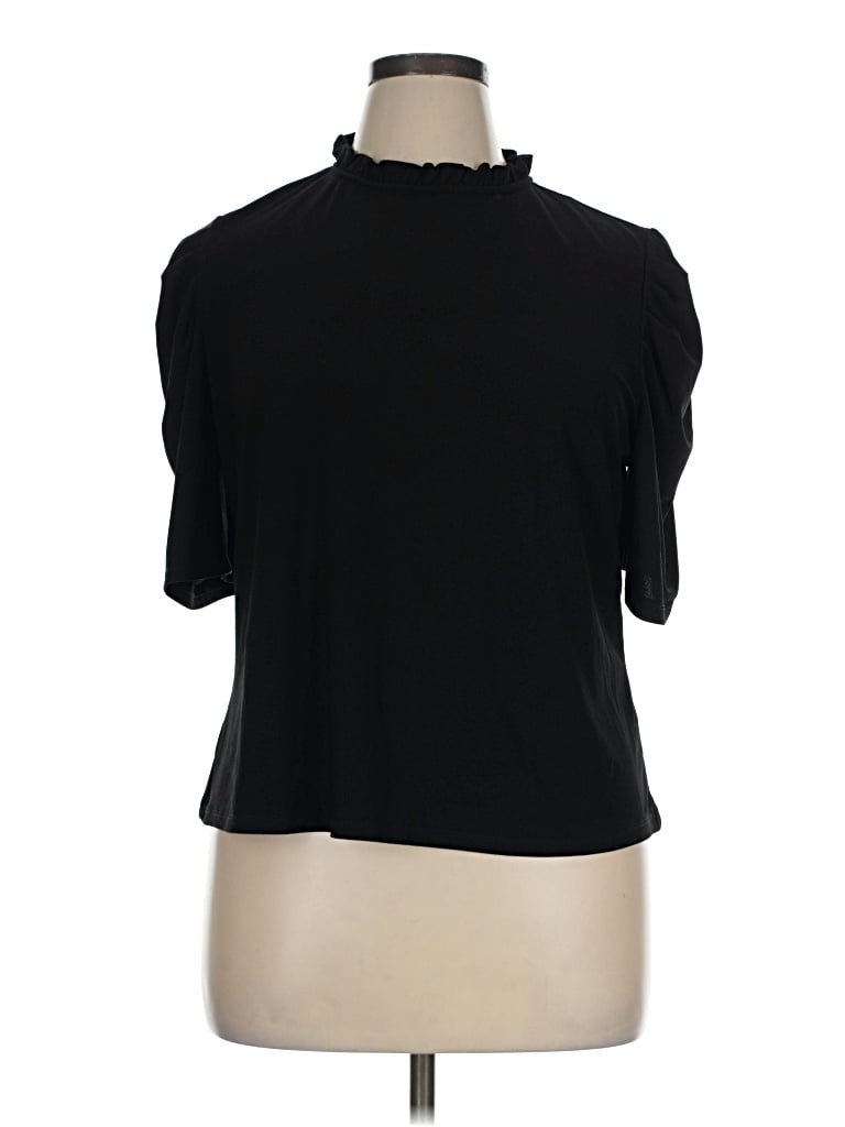 Pre-owned Cece Short Sleeve Top Black Mock Neckline Tops