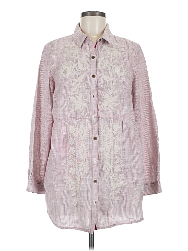 Pre-owned Coldwater Creek 3/4 Sleeve Button Down Shirt In Pink