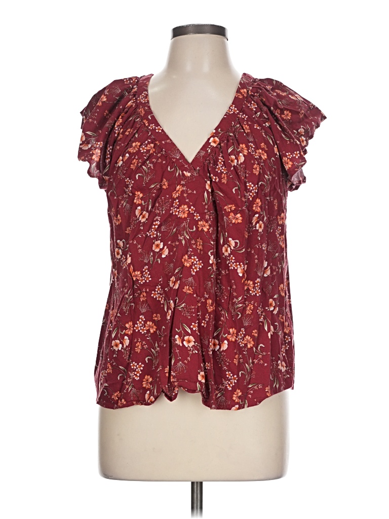 Pre-owned Old Navy Short Sleeve Blouse In Burgundy