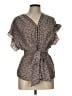 Max Studio 100% Polyester Animal Print Argyle Aztec Or Tribal Print Checkered-gingham Chevron-herringbone Damask Fair Isle Brown Short Sleeve Blouse Size L - photo 1