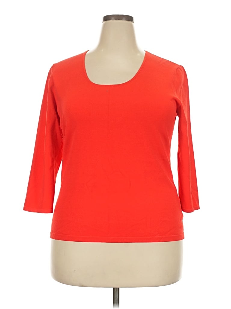 Pre-owned Carlisle 3/4 Sleeve Top Orange Scoop Neck Tops