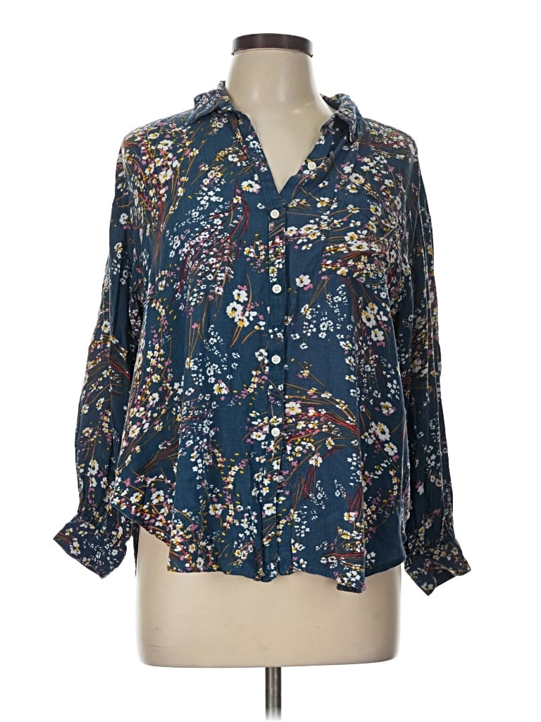 Pre-owned Nine West Long Sleeve Blouse In Blue