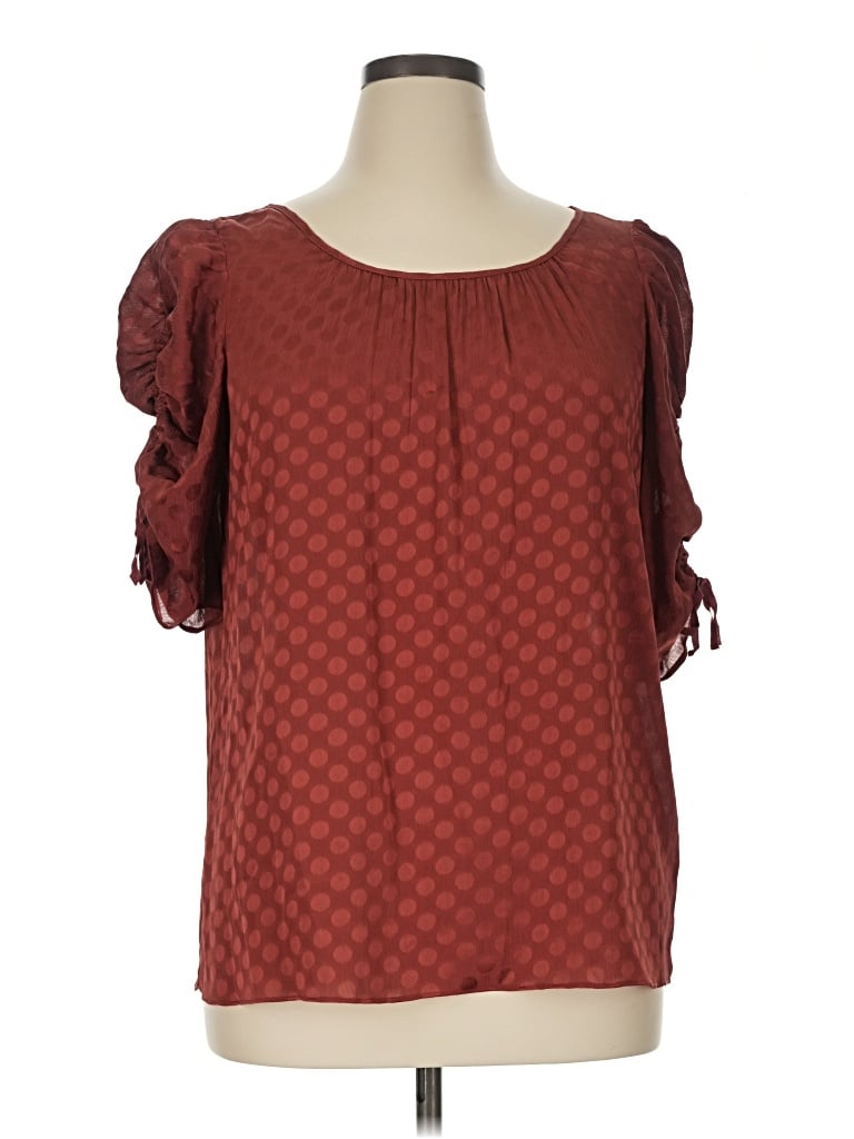 Pre-owned Max Studio Short Sleeve Blouse In Burgundy