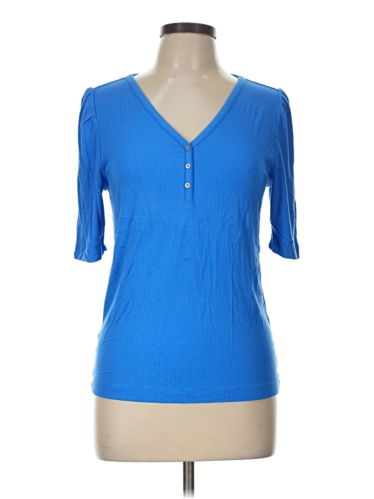Pre-owned Ann Taylor Loft Short Sleeve Henley Shirt In Blue