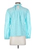 J.Crew 100% Cotton Floral Solid Teal Blue Long Sleeve Blouse Size S - photo 2
