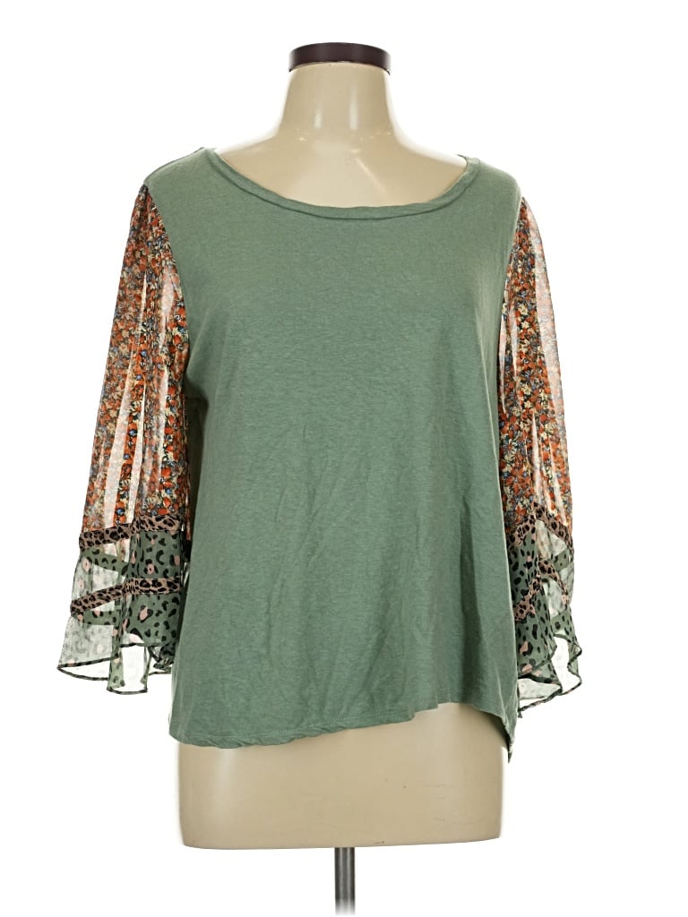 Pre-owned Umgee 3/4 Sleeve Top Green Cold Shoulder Neckline Tops