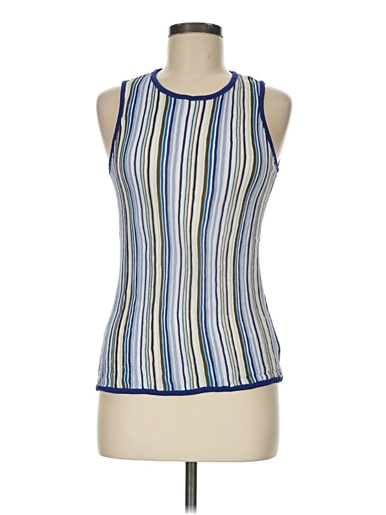 Pre-owned Ecru Sleeveless Top Blue Halter Neckline Tops