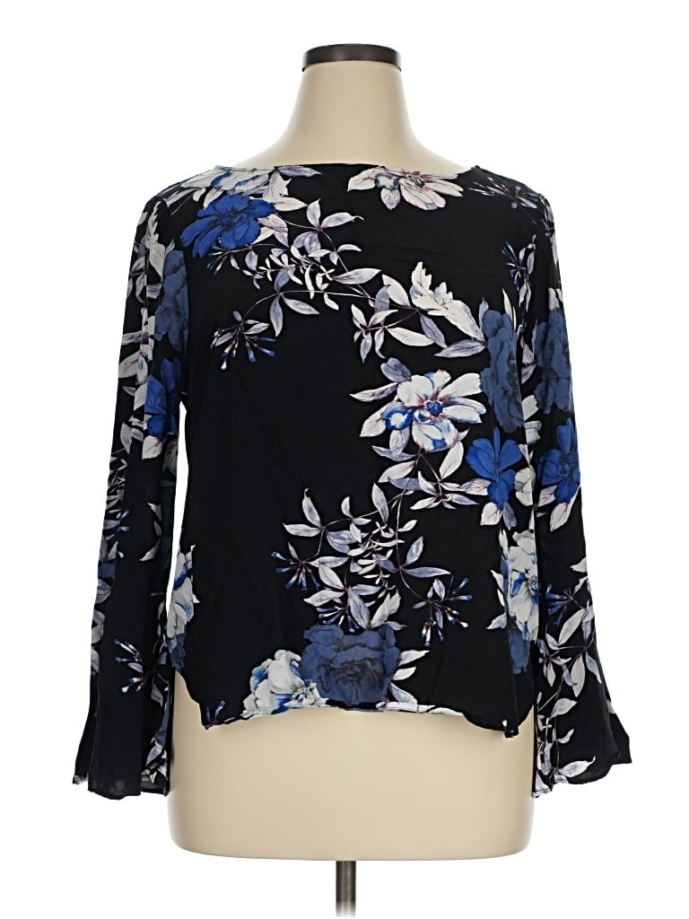 Pre-owned Karen Kane Long Sleeve Blouse In Blue