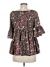 Earthbound Trading Co. 100% Polyester Paisley Gray Brown 3/4 Sleeve Blouse Size S - photo 2