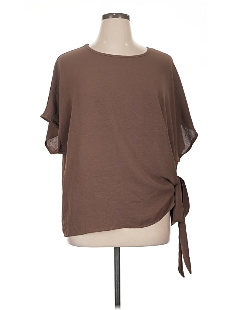 Pre-owned Shein Curve Short Sleeve Top Brown Boatneck Tops