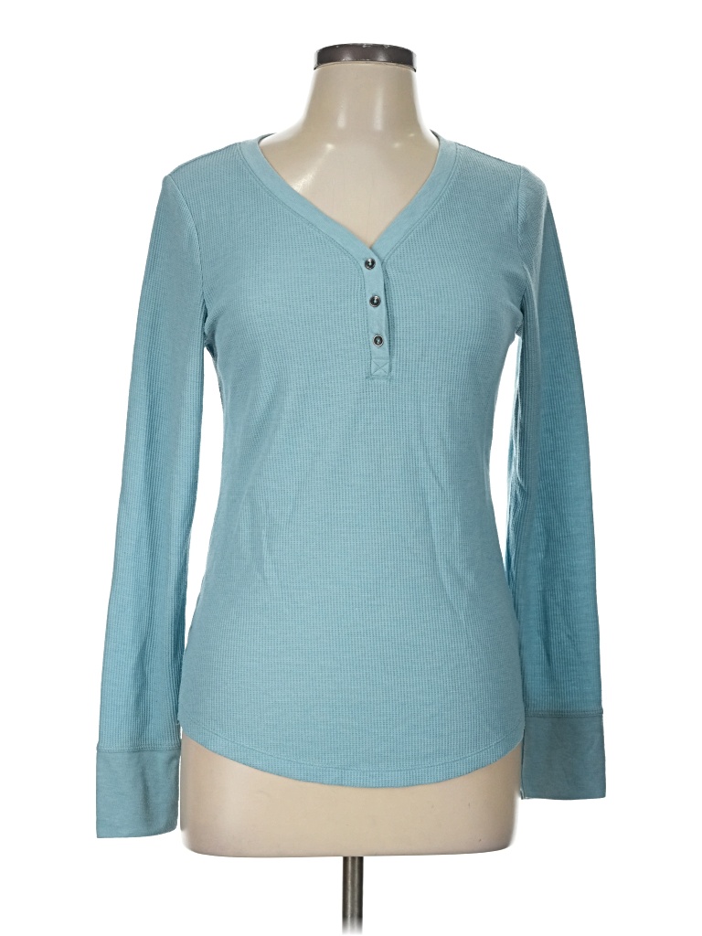 Pre-owned Time And Tru Long Sleeve Top Teal V-neck Tops