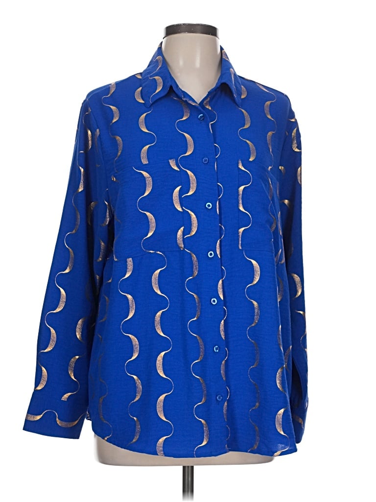 Pre-owned Harve Benard Long Sleeve Blouse In Blue