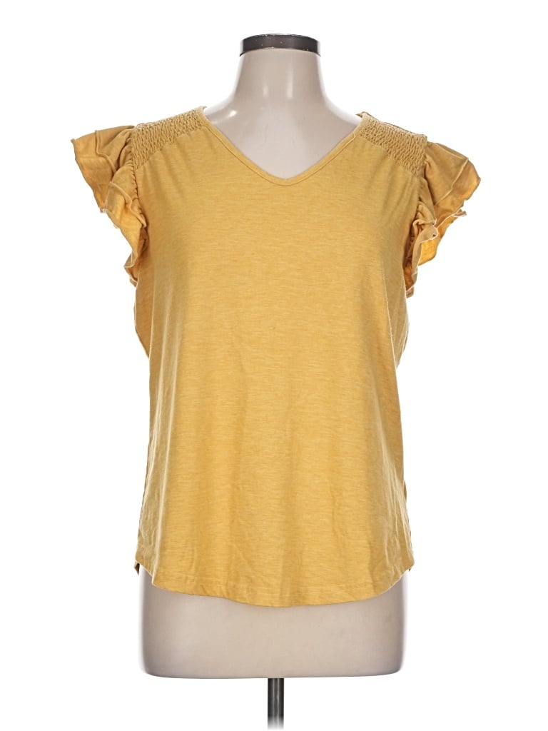 Pre-owned Dokotoo Short Sleeve Top Yellow Sweetheart Neckline Tops