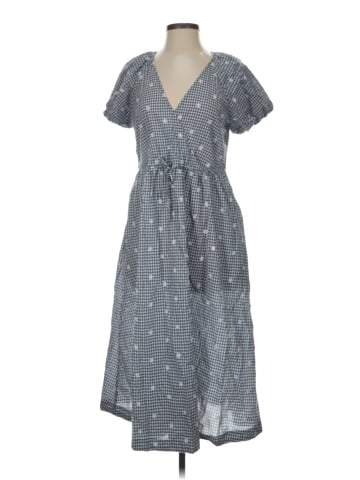 Madewell Embroidered Gingham Faux-Wrap Tie-Waist Midi Dress (view 1)