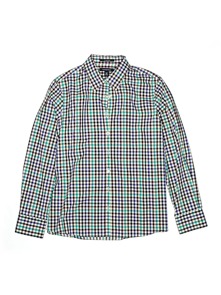 Pre-owned Lands' End Kids' Long Sleeve Button Down Shirt In Purple