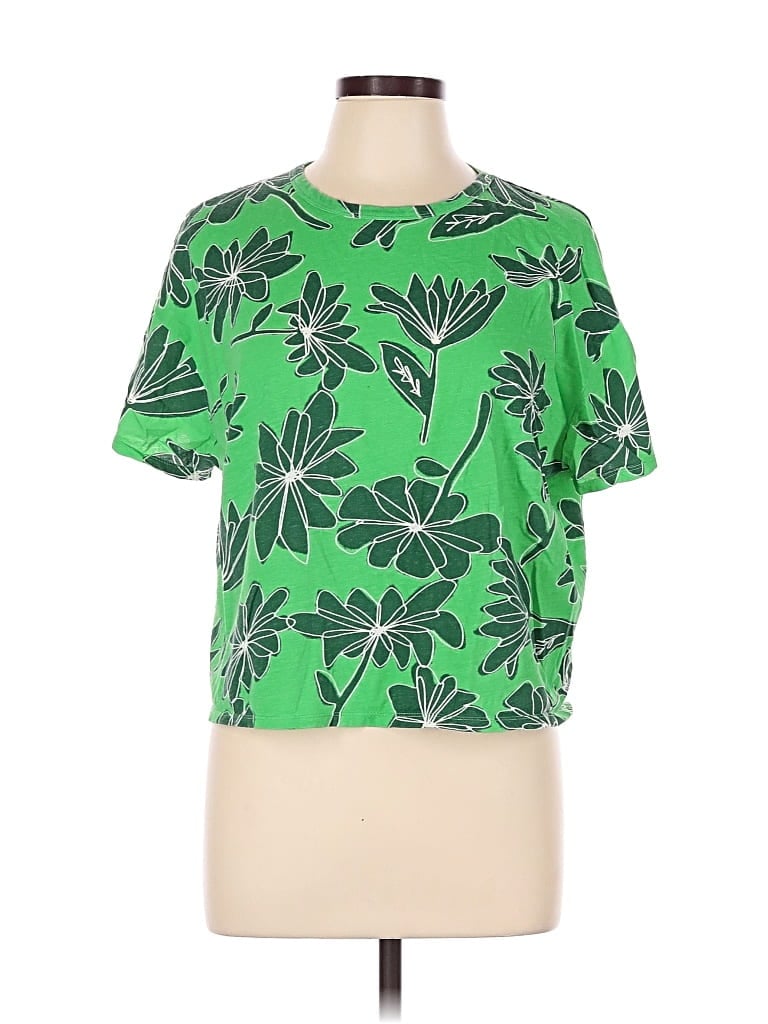 Pre-owned Zara Short Sleeve Top Green Crew Neck Tops