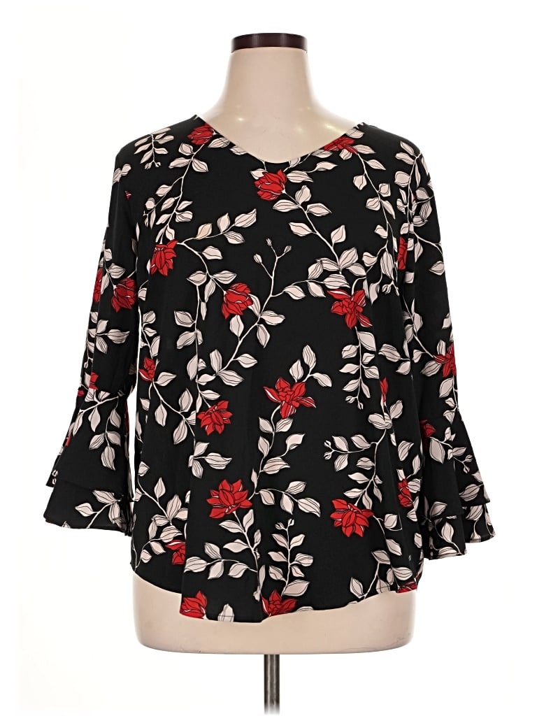 Pre-owned Liz Claiborne Career 3/4 Sleeve Blouse In Black