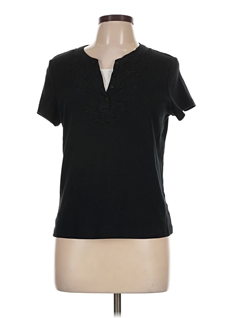 Pre-owned Croft & Barrow Short Sleeve Top Black V-neck Tops