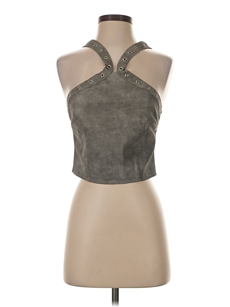 Prettylittlething Tank Top Gray Halter Neckline Tops