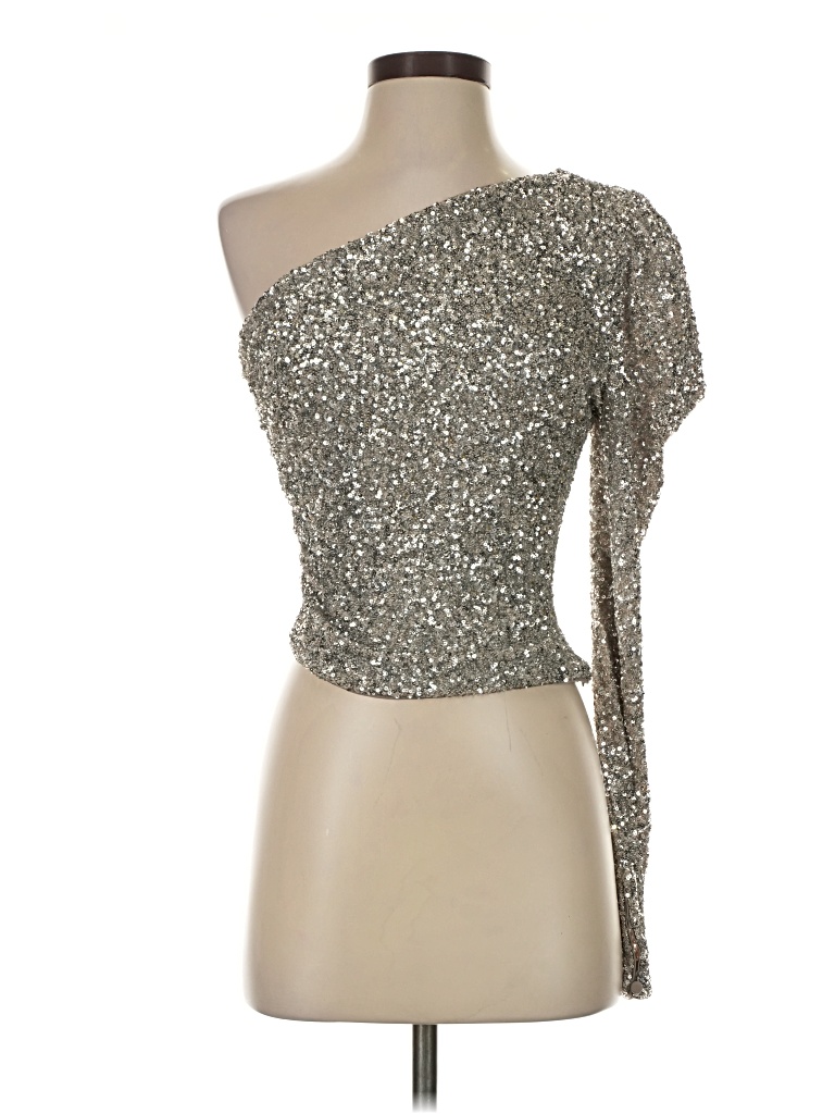 Pre-owned Express Sleeveless Top Silver One Shoulder Neckline Tops